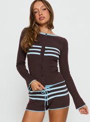 Beverlea Button Down Knit Cardigan Brown / Blue Stripe
