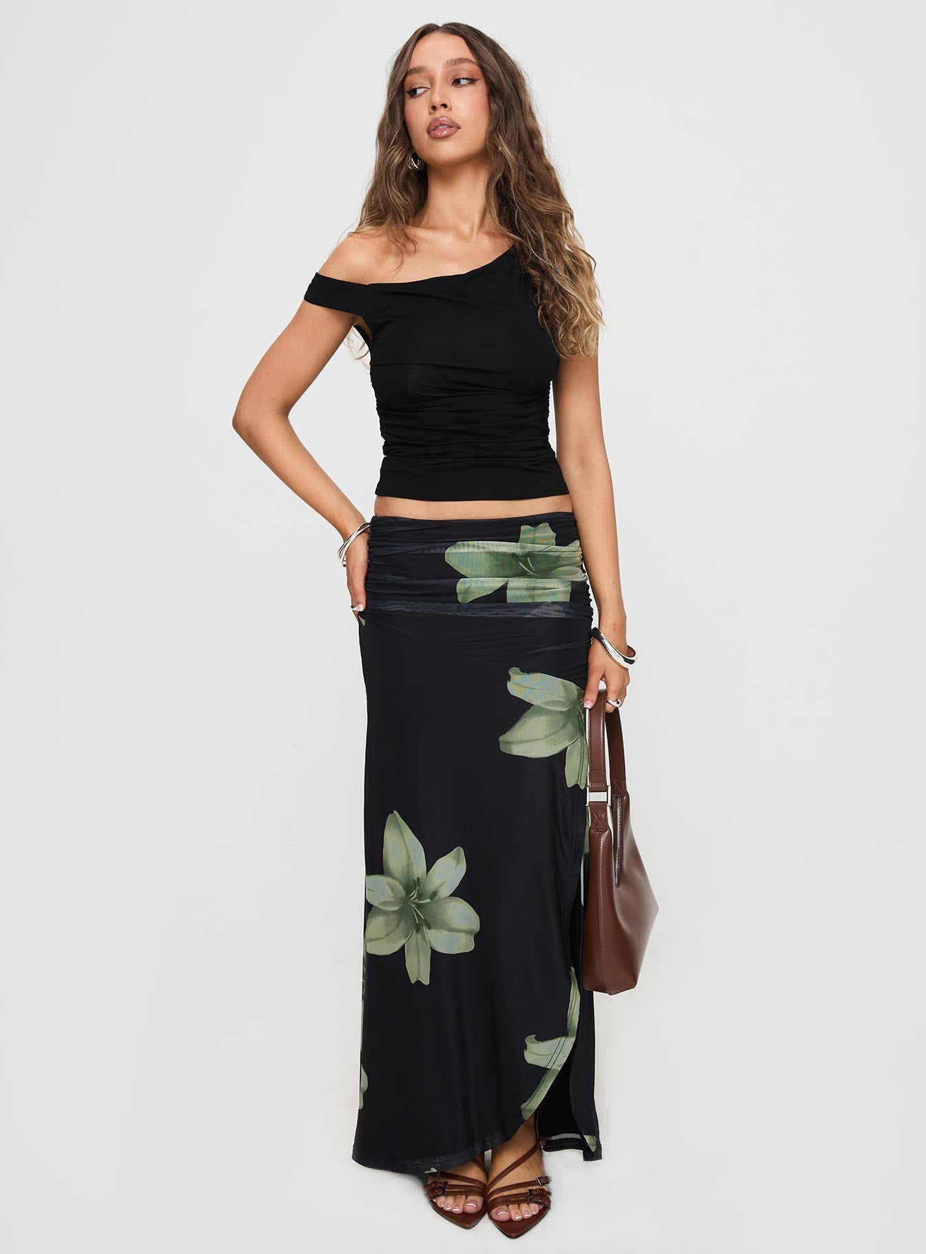 Cooperi Maxi Skirt Black Floral