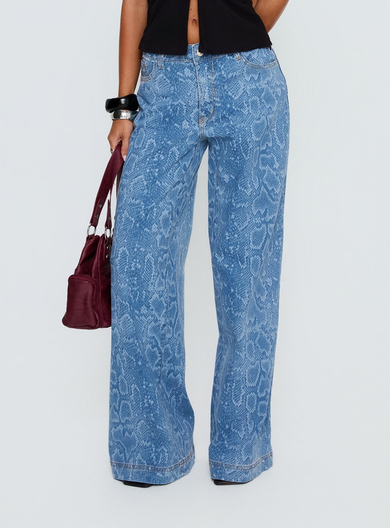 Spoken Truth Mid Rise Straight Leg Jeans Snake Blue Wash