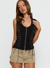 Amry Lace Up Sleeveless Top Black
