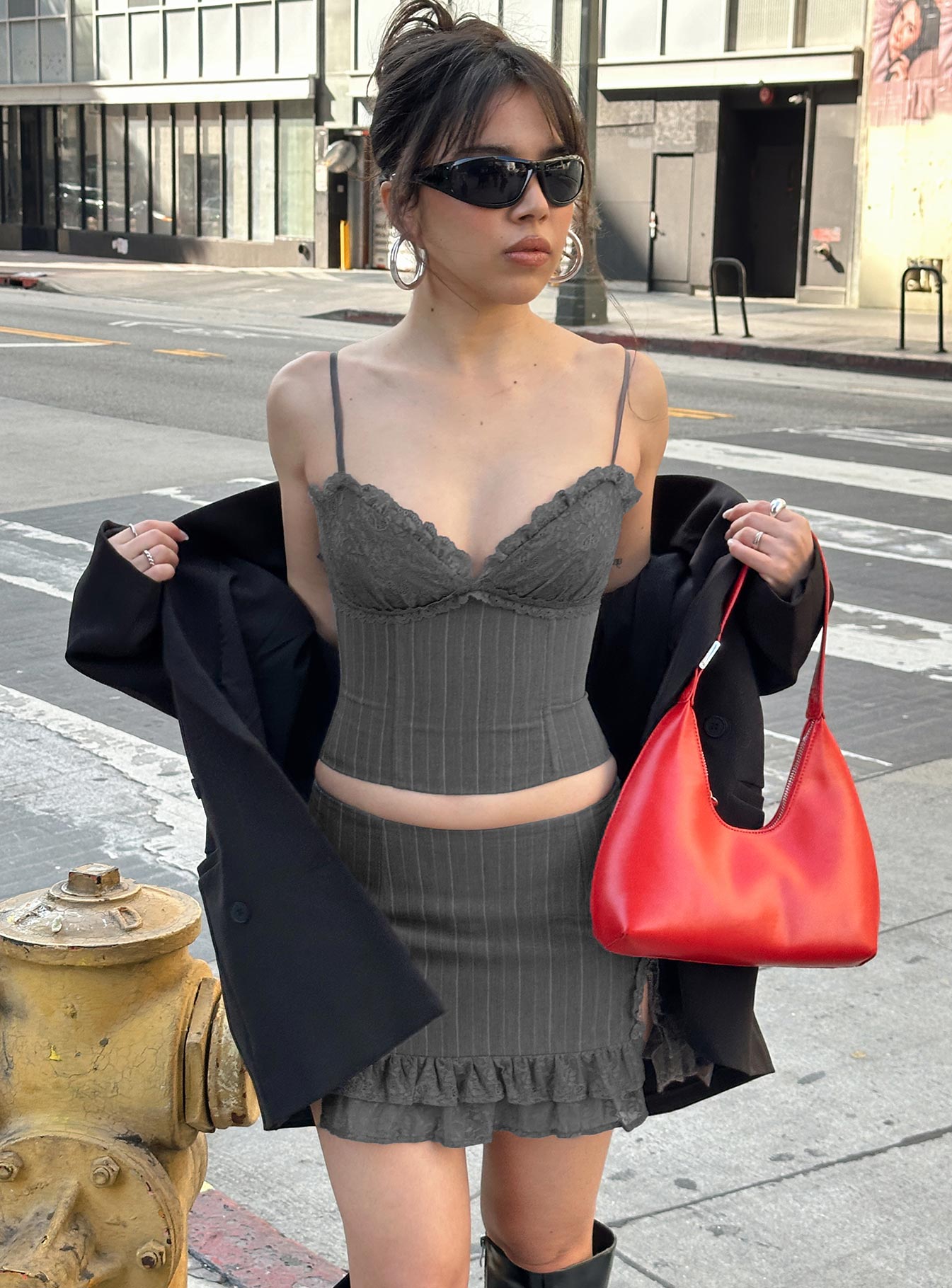 Ferran Corset Top Grey Pinstripe