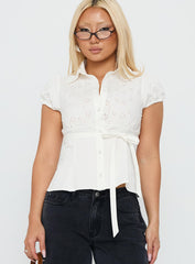 Kavira Tie Bust Short Sleeve Shirt White