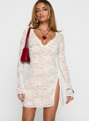 Airabella Long Sleeve Lace Mini Dress White