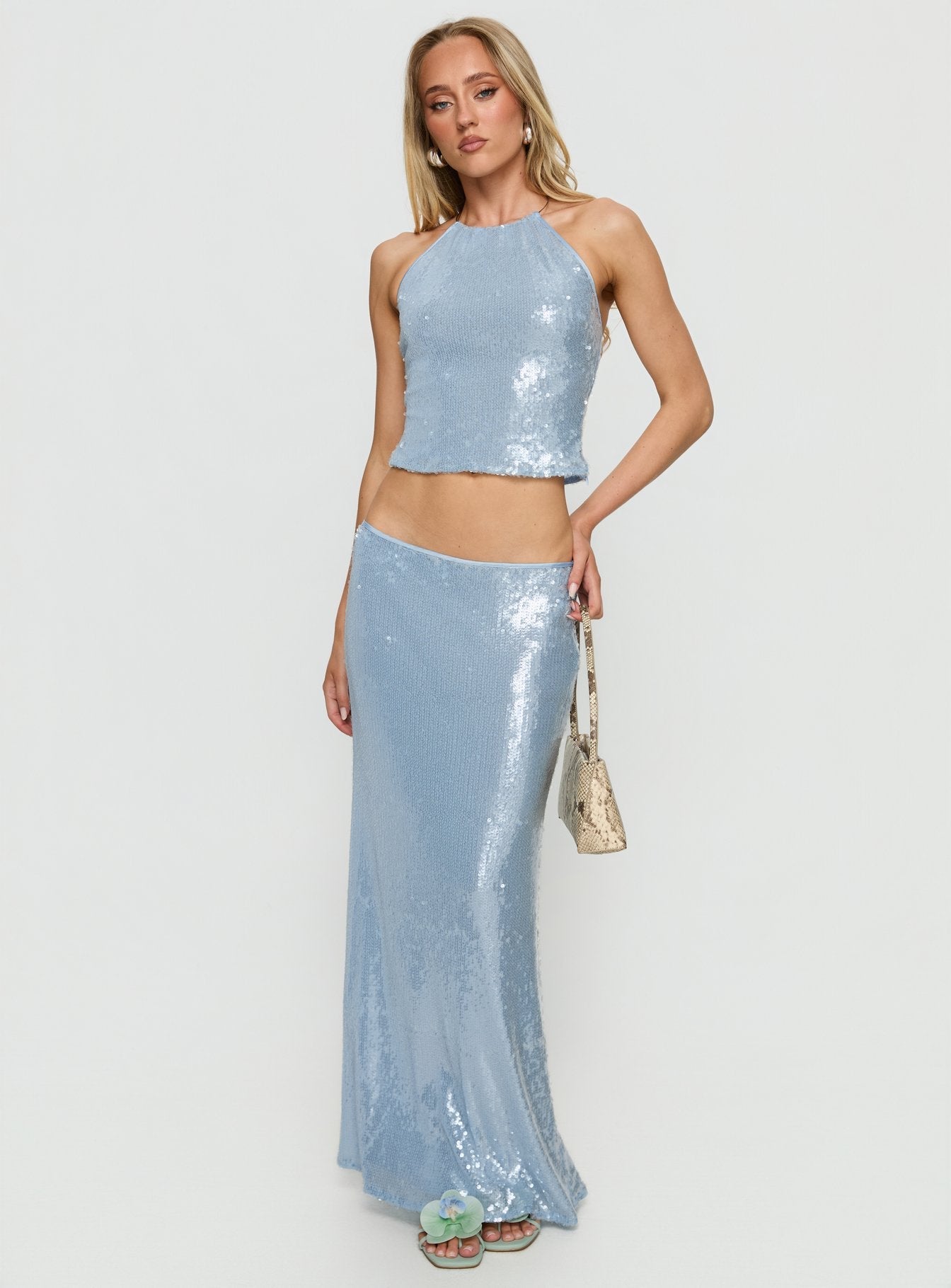 Emalia Sheer Sequin Maxi Skirt Blue
