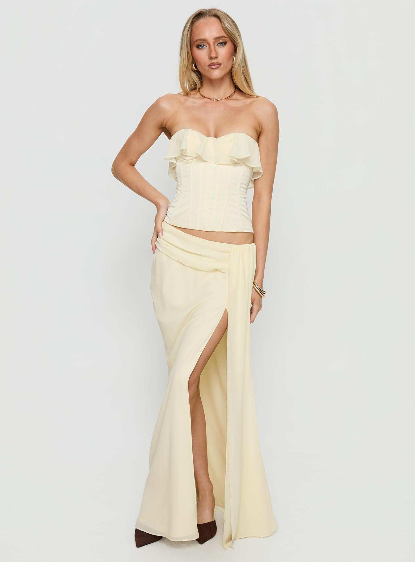 Holliann Draped Maxi Skirt Butter