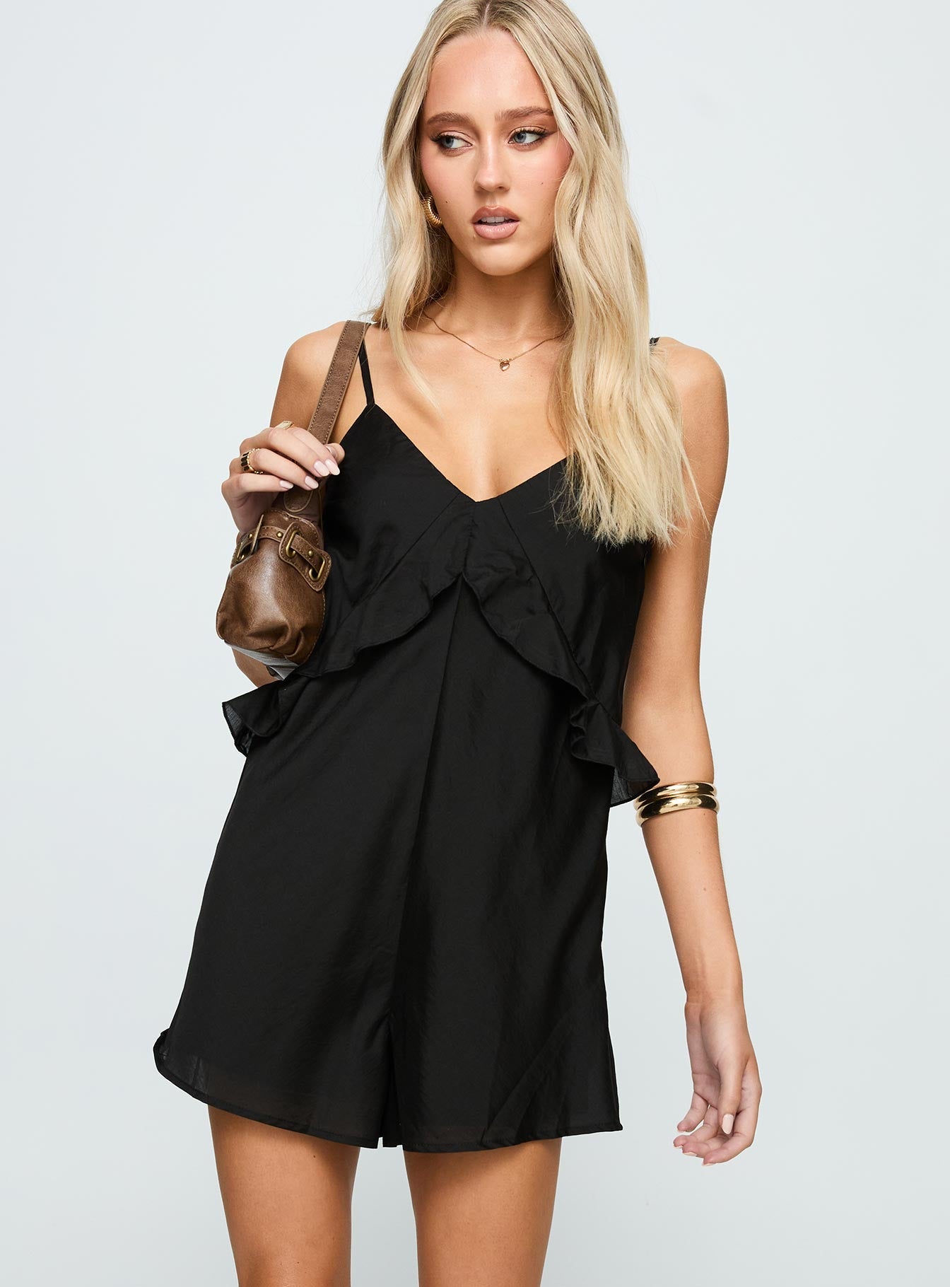 Diamonds Dancing Ruffle Detail Playsuit Black