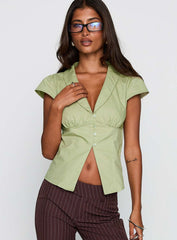 Crowd Control Collared Top Sage