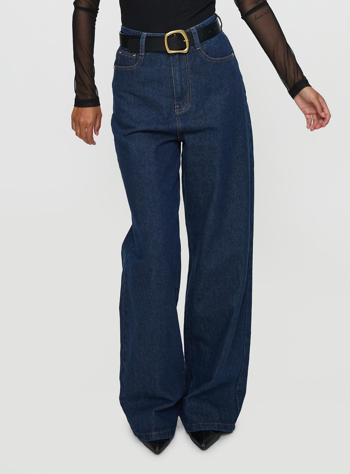 Nicolo High Rise Straight Leg Jeans Mid Raw Denim