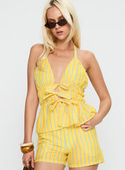Delicacy Tie Detail Top Yellow Stripe