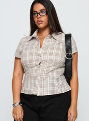 Cottesloe Blouse Top Brown Check Curve