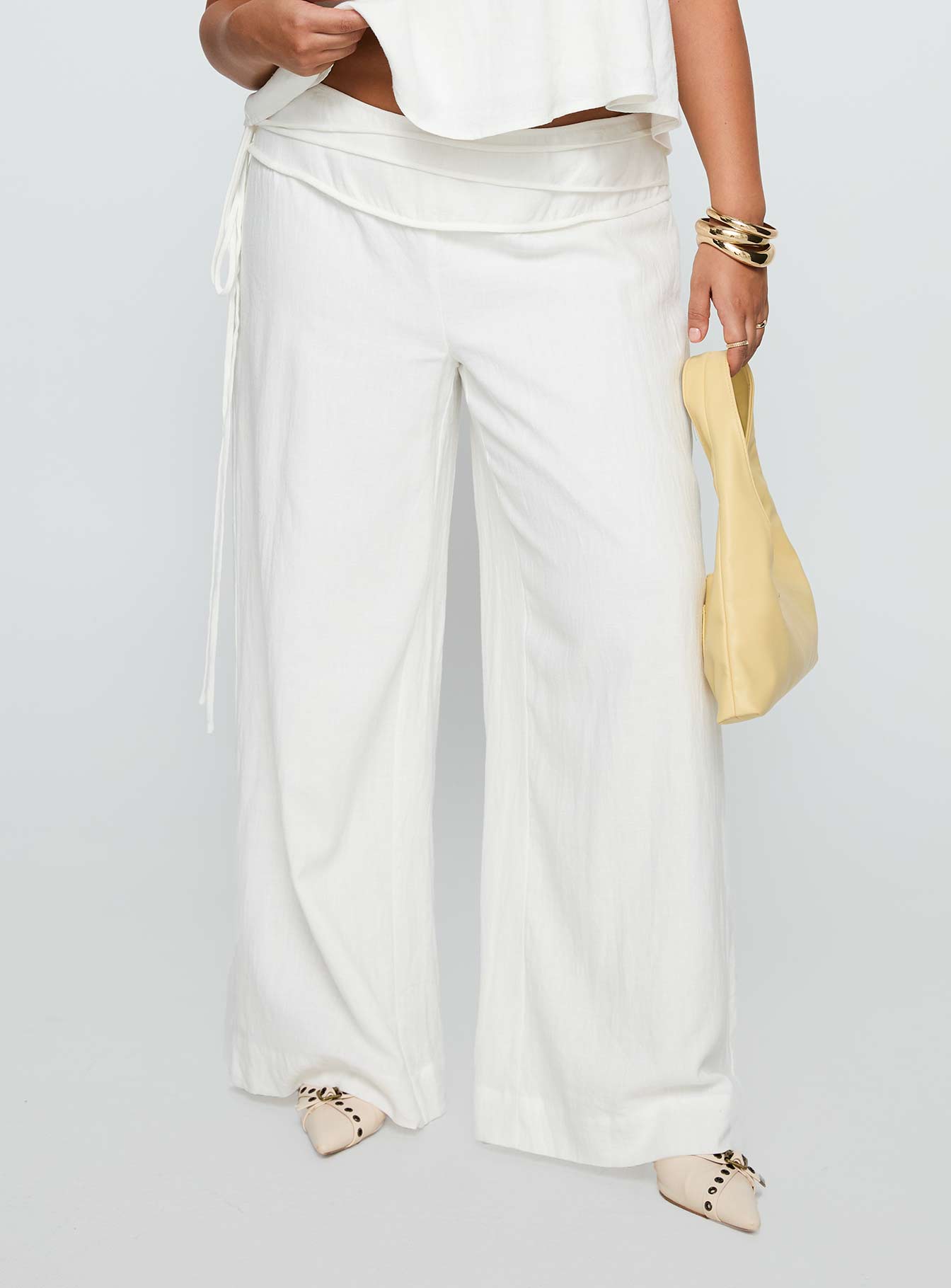 Silver Moon Linen Blend Tie Pants White Curve