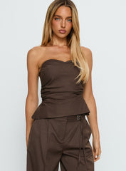 Keighly Strapless Draped Top Brown Pinstripe