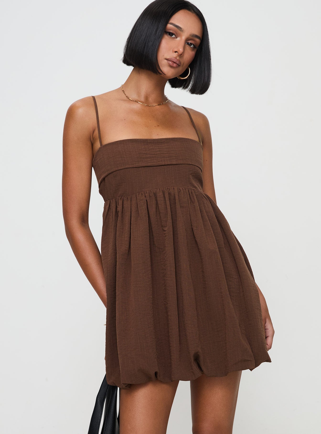 Layken Bubble Hem Mini Dress Chocolate Tall