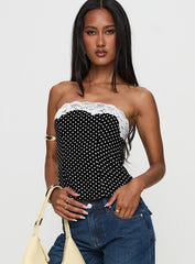 Ettore Lace Trim Strapless Top Black Polka