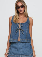 Stefenie Denim Tie Top Mid Wash