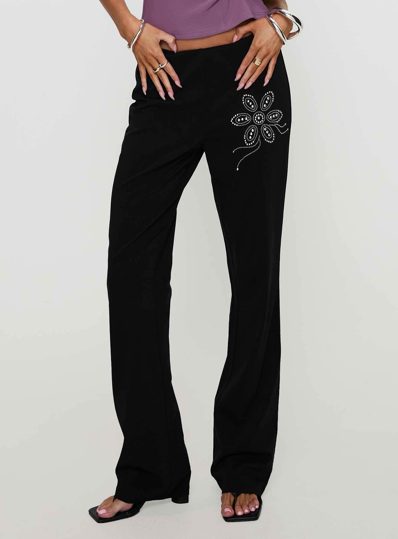 Quotation Diamante Flare Pants Black