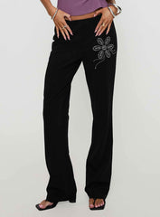 Quotation Diamante Flare Pants Black