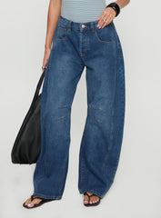 Normana Mid Rise Cropped Barrel Jeans Mid Blue Wash