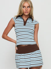 Cadey Contrast Collar Polo Top Blue / Brown