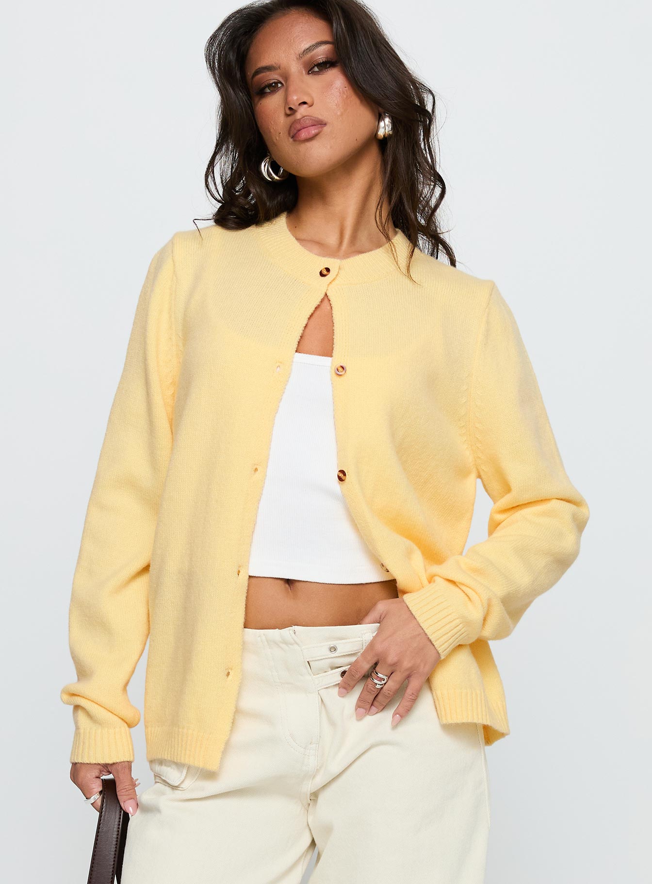Arica Button Up Knit Cardigan Lemon