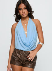 Carefree Days Cowl Neck Top Blue