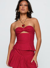 Kandee Twist Linen Blend Top Red Polka