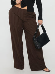 Khane Low Rise Wide Leg Pant Brown Pinstripe Curve