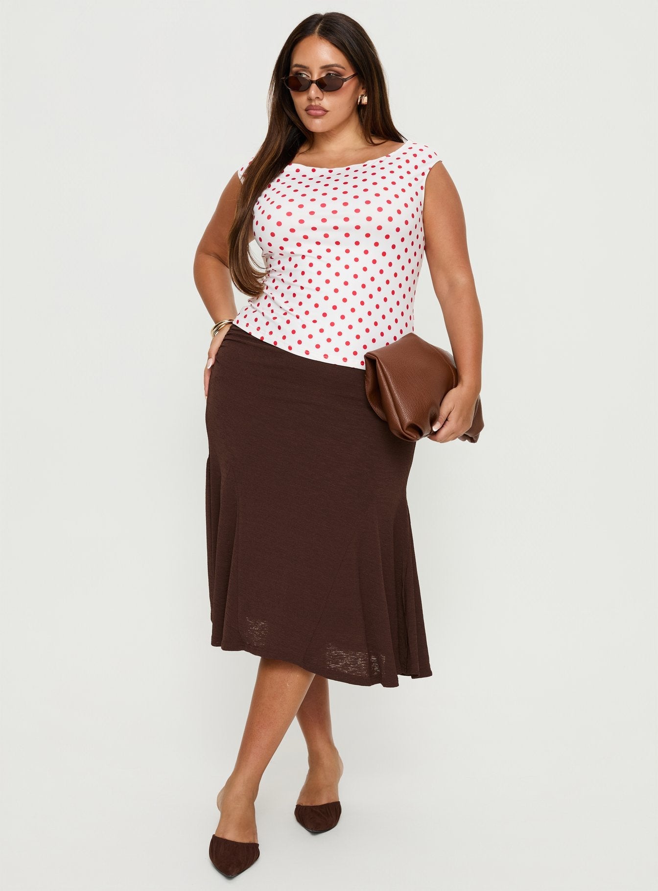 Lewish Low Rise Midi Skirt Chocolate Curve