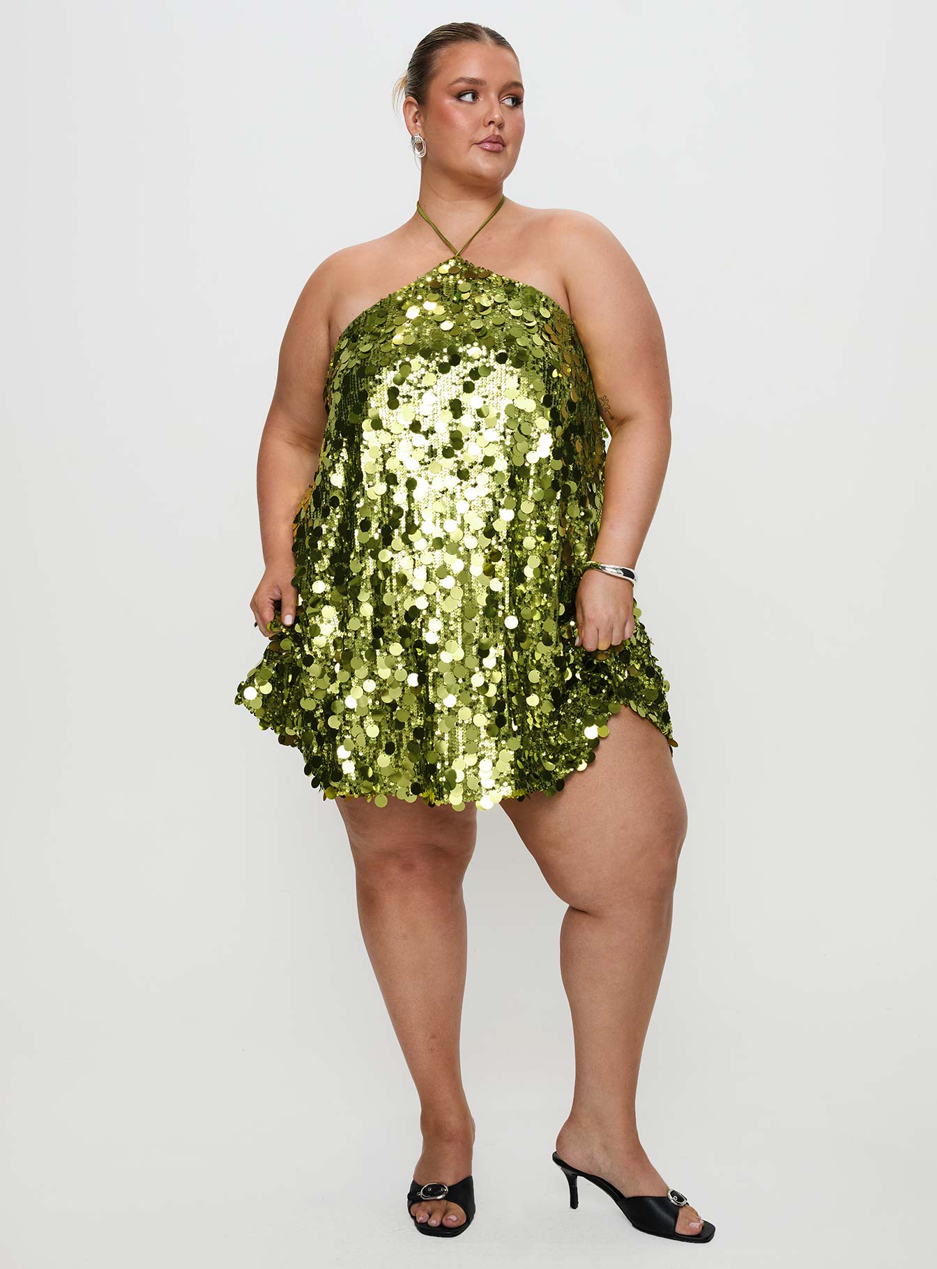 Fluorescents Halter Mini Dress Green Curve