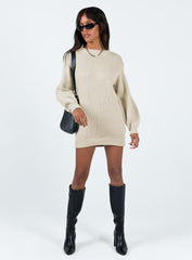 Harmony Balloon Sleeve Knit Mini Dress Beige