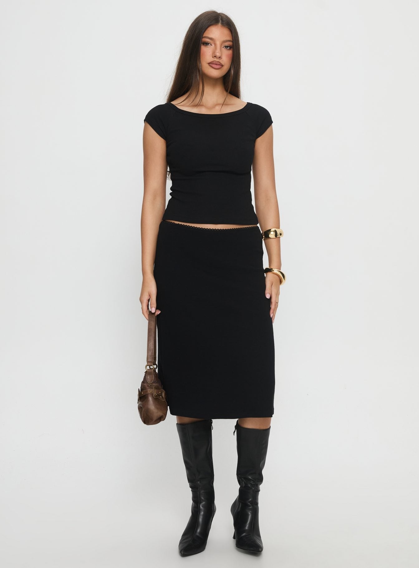 Baseline Rib Midi Skirt Black