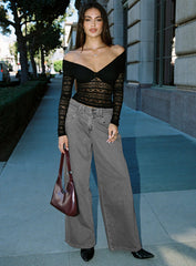 West Side Mid Rise Wide Leg Jeans Grey Wash