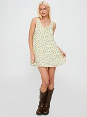 Antiquity Swing Mini Dress Yellow / Blue Floral