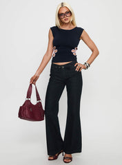 Slow Ride Mid Rise Bootleg Belted Jeans Dark Indigo Blue