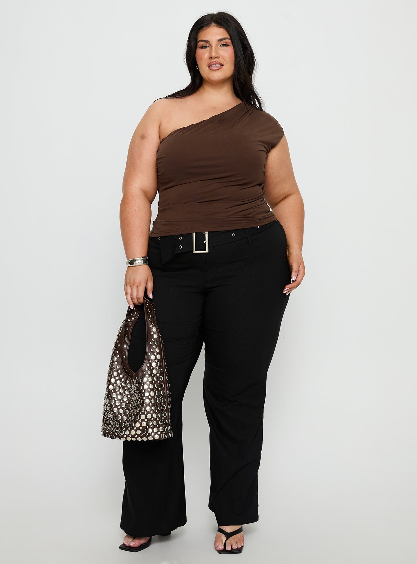 Amelyn One Shoulder Top Brown Curve