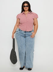 Float Away Button Up Top Red Check Curve