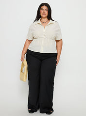 Dannica Cinched Short Sleeve Shirt Cream Polka Curve