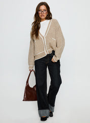 Cressara Contrast Knit Cardigan Beige / White