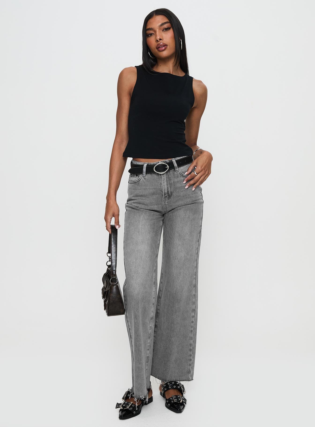 Henesey High Rise Straight Leg Jeans Washed Grey