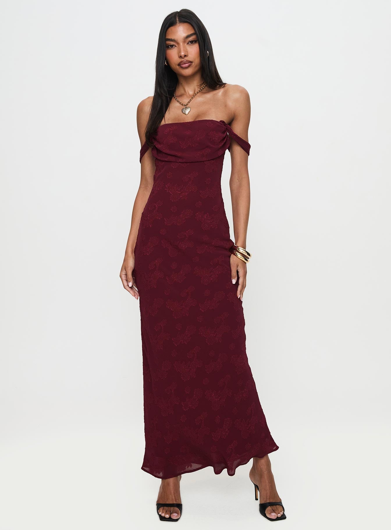 Azura Off The Shoulder Maxi Dress Burgundy