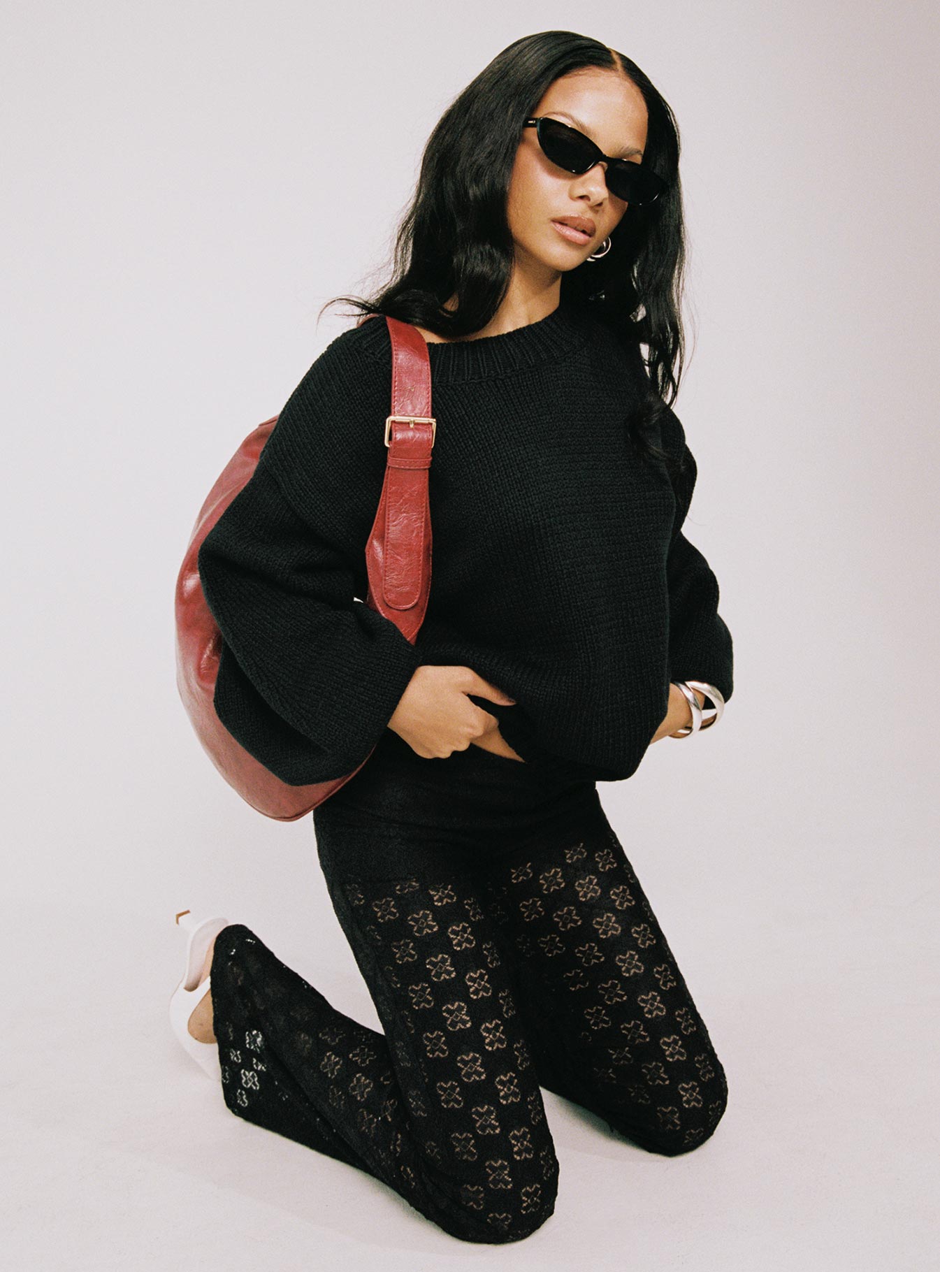 Harmony Balloon Sleeve Knit Sweater Black