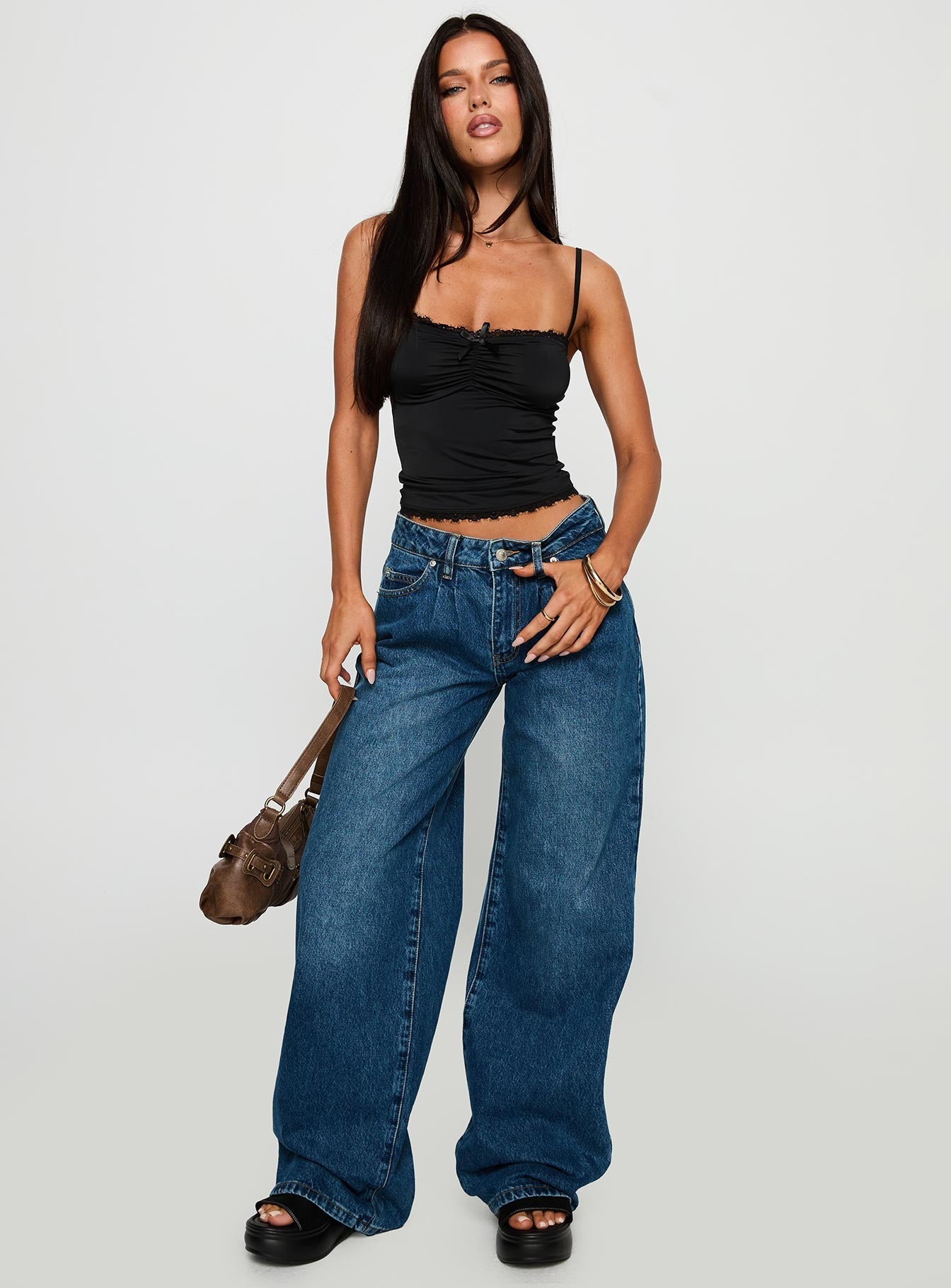 Duster Mid Rise Baggy Jeans Dark Wash