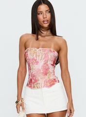 Raynelle Strapless Tie Back Corset Top Pink Multi