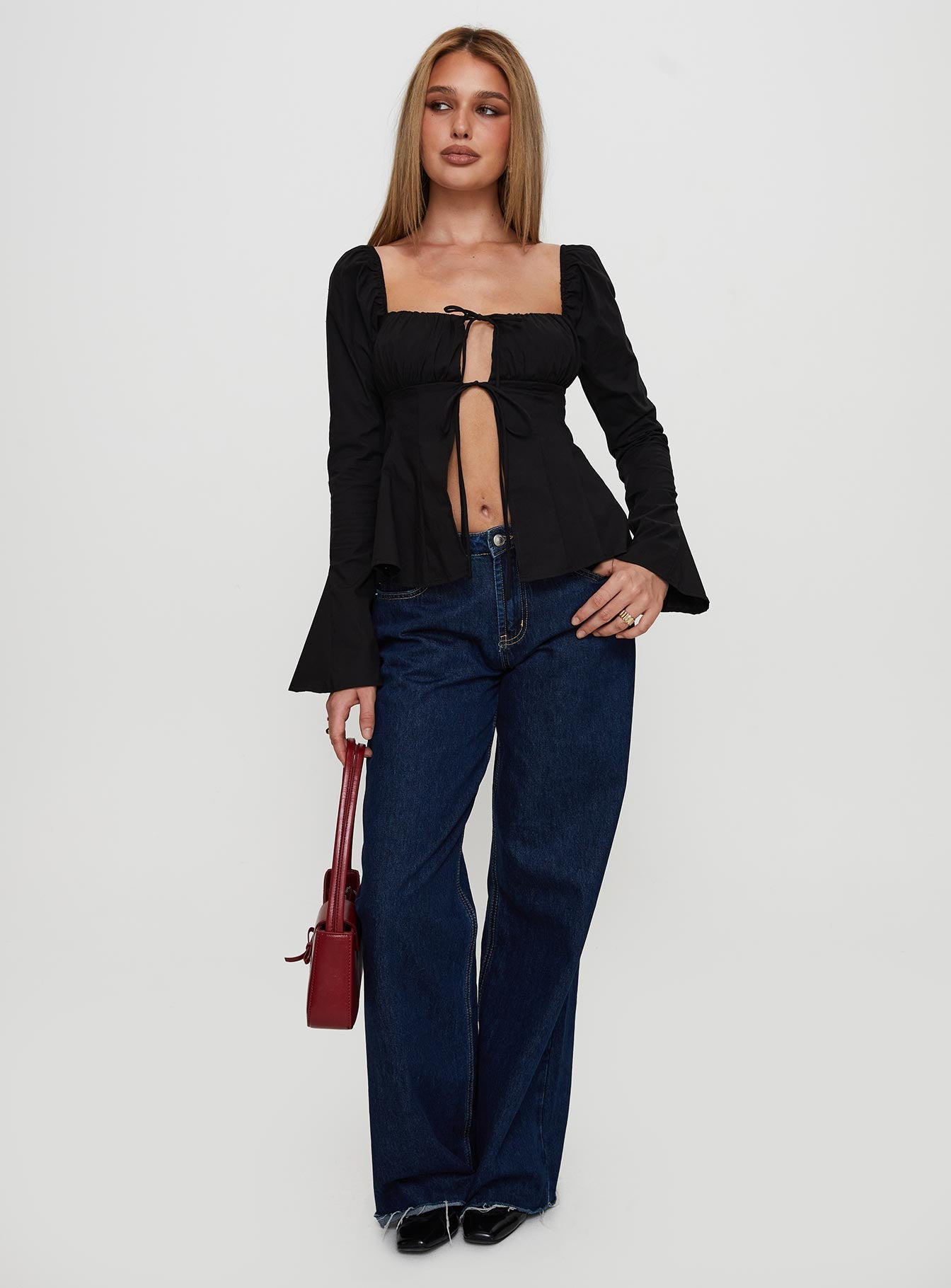 Lilibette Tie Up Long Sleeve Top Black