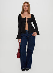 Lilibette Tie Up Long Sleeve Top Black