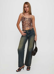 Inverness Pinched Detail Mid Rise Wide Leg Jeans Tea