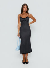 Delaney V Neck Frill Midi Dress Black Polka Dot