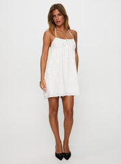 Daisy Chains Broderie Halter Mini Dress White