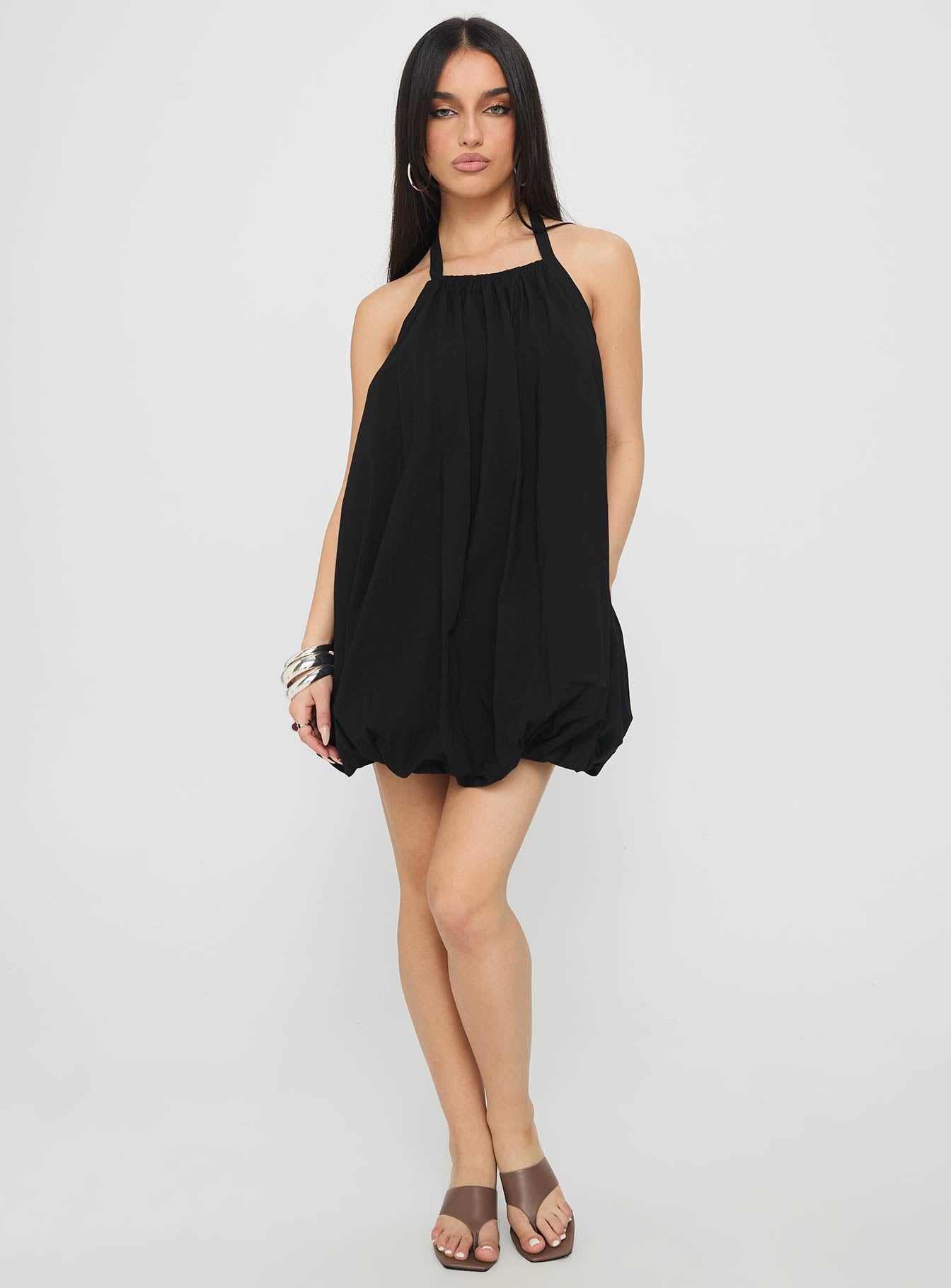 Friandise Bubble Hem Mini Dress Black