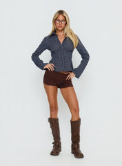 Cottesloe Long Sleeve Blouse Top Navy Check